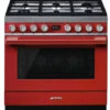 Smeg CPF9GPR - Cocina Con PLaca De Gas Y Horno Eléctrico Clase A+ Roja