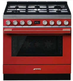 Smeg CPF9GPR - Cocina Con PLaca De Gas Y Horno Eléctrico Clase A+ Roja