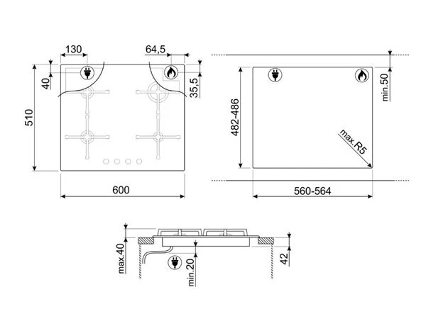 Smeg PV164S2 - Placa De Gas Natural 60 Cm 4 Fuegos Cristal Gris 2 Smeg PV164S2 - Placa De Gas Natural 60 Cm 4 Fuegos Cristal Gris - Imagen 2