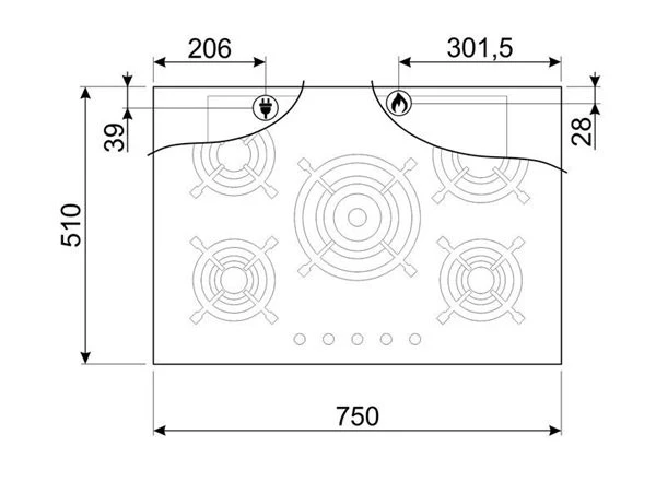 Smeg PV375CN - Encimera Gas 75cm 5 Zonas Línea Clásica Cristal Negro 3 Smeg PV375CN - Encimera Gas 75cm 5 Zonas Línea Clásica Cristal Negro - Imagen 3