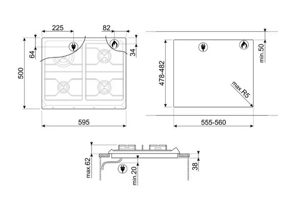 Smeg SRV864AOGH - Placa De Gas Natural 60 Cm 4 Fuegos Color Antracita 2 Smeg SRV864AOGH - Placa De Gas Natural 60 Cm 4 Fuegos Color Antracita - Imagen 2