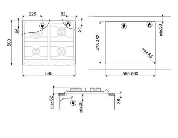 Smeg SRV864POGH - Placa De Gas Natural 60 Cm 4 Fuegos Color Crema 2 Smeg SRV864POGH - Placa De Gas Natural 60 Cm 4 Fuegos Color Crema - Imagen 2